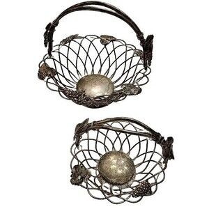 Silver fruit baskets, set of 2 with Handles by Godinger Silver Art Co 70s Grapes